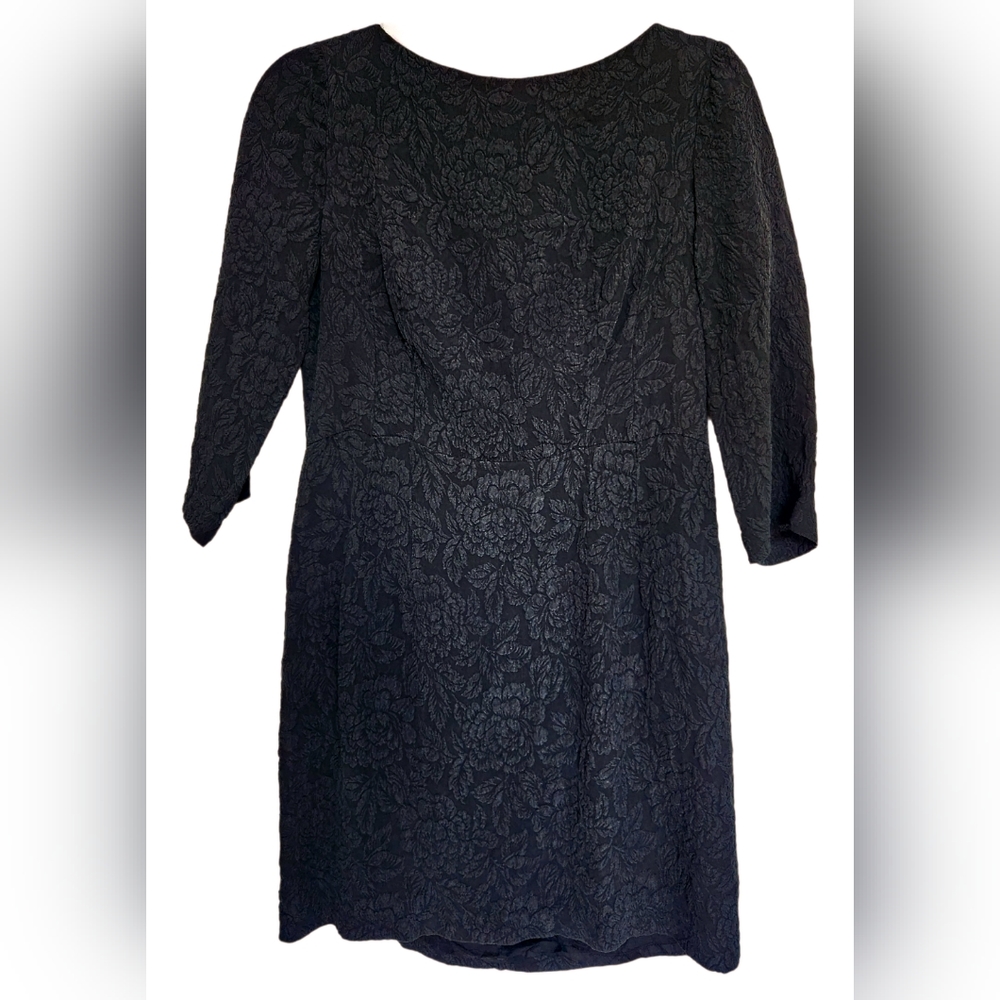 Nanette Lepore Dress 100% Silk Black Floral Short 3/4 Sleeves Lined Party size 8
